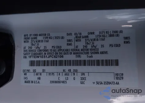 2018 Ford F-150 Lariat from USA, damaged, VIN 1FTEW1E51JFC62106